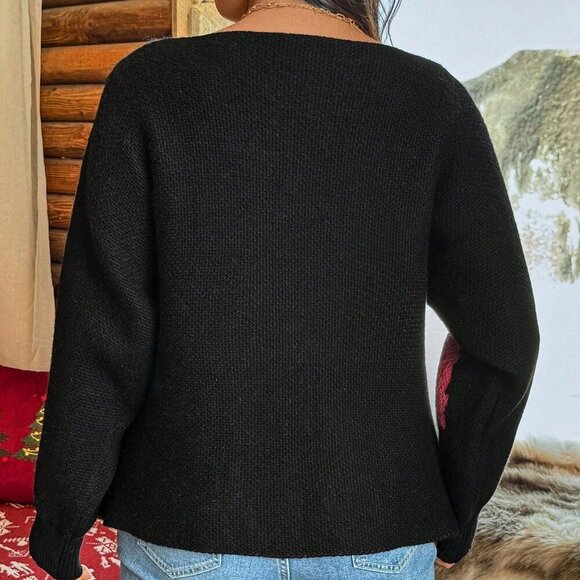 Multicolor Casual Women's Patchwork Long Sleeve Floral Print Pullover Sweater - Picture 2 of 7